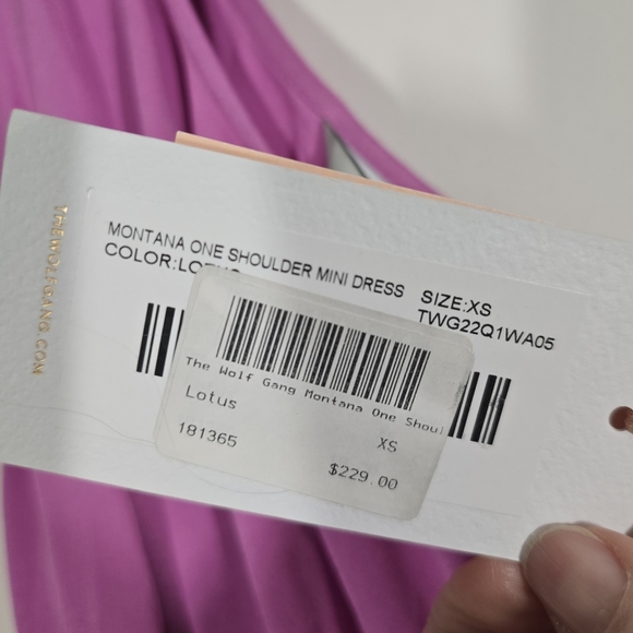 NWT The Wolf Gang Montana One Shoulder Mini Dress in Lotus Pink XS - Picture 9 of 9